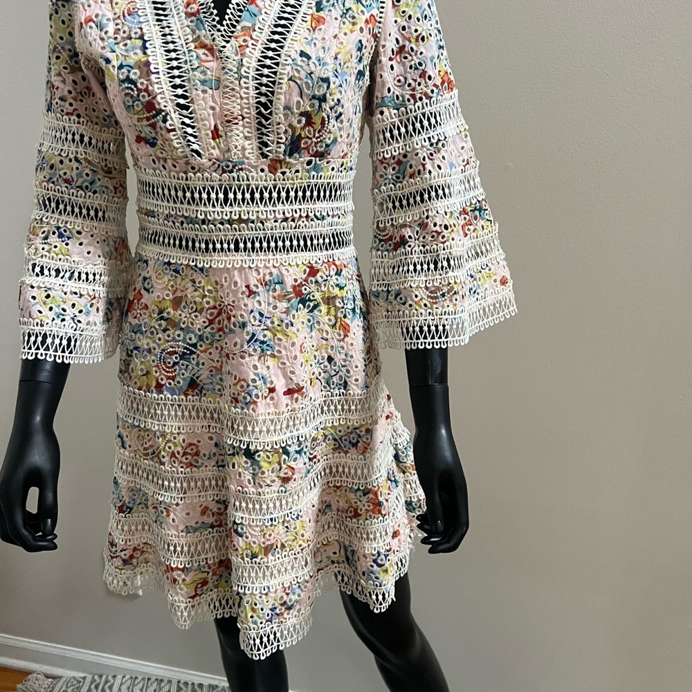 dh NEW YORK Multicolor Crochet Long Sleeve Dress